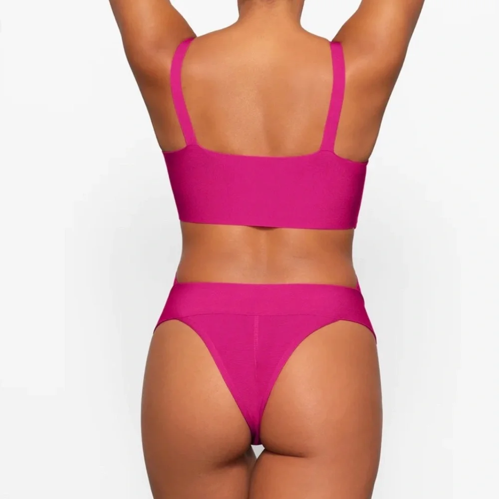SKIMS Knit Beachwear Bandage Monokini 1 Piece Bodysuit Sz 2X Magenta Pink $108_2